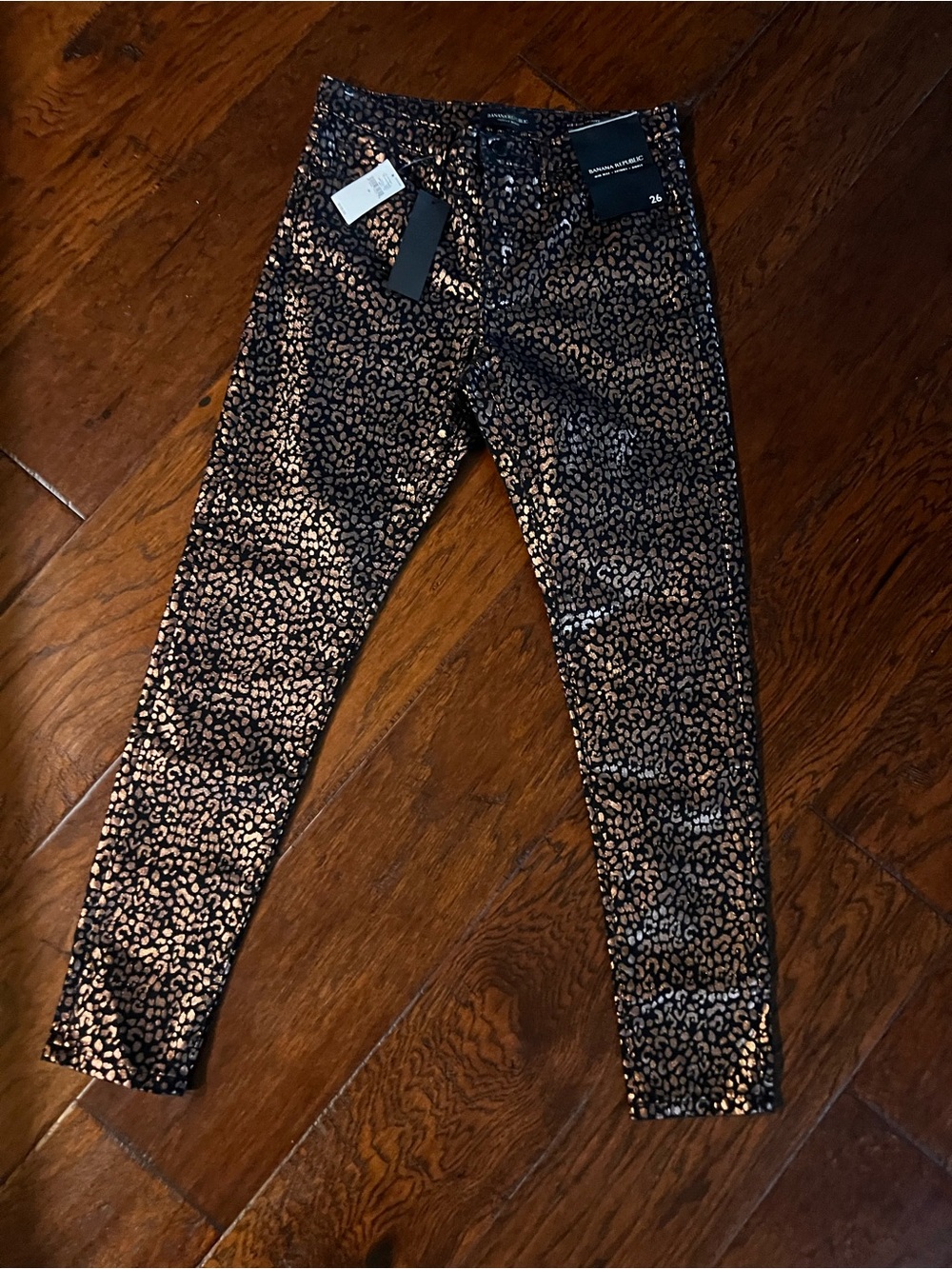 NWT Banana Republic Metallic Leopard Mid-Rise Skinny Ankle Jeans Size 26